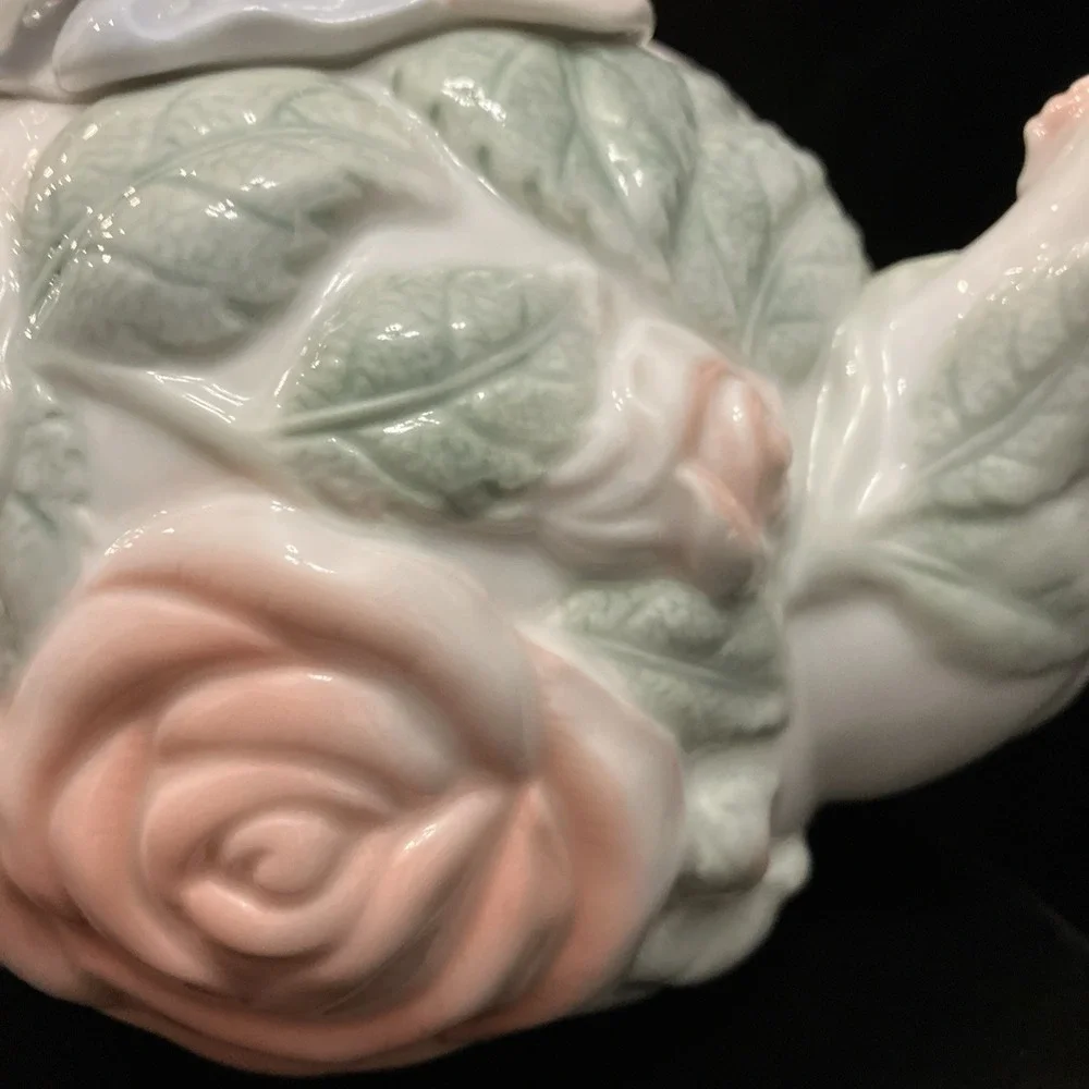 Avon Cherub & Pink Rose Porcelain Display Teapot Victorian Angel Vintage 1990s